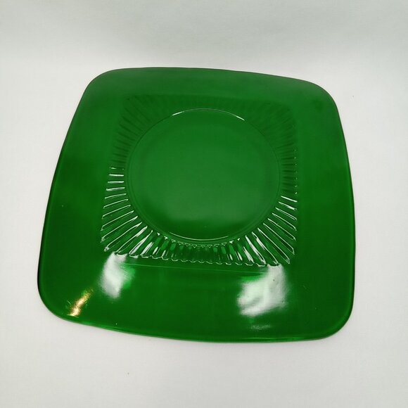 WWII Era Glass Luncheon Plate Set Of 4 Forest Green Charm Fire King 1940s - Picture 11 of 11